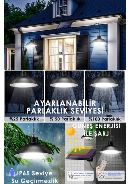 Solar 2 Lambalı Askılı Kumandalı Renk Ve Seviye Seçenekli Bahçe Aydınlatma Sokak Lambası modelleri