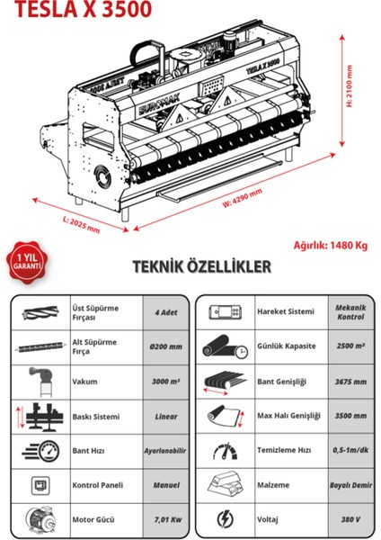 Endüstriyel Halı Süpürge Makinası TESLA-X-3500