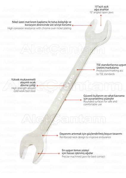 Izeltaş Açık Ağız Anahtar Çatal Iki Ağız Açıkağız 21 x 23 mm fırsatları