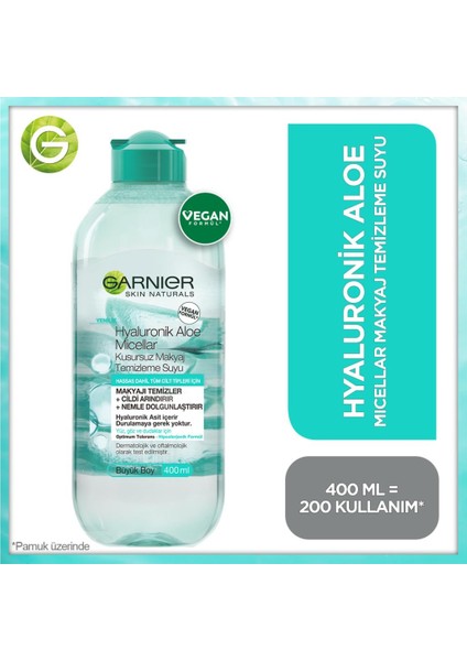 Micellar Hyaluronik Aloe Kusursuz Makyaj Temizleme Suyu 400ML