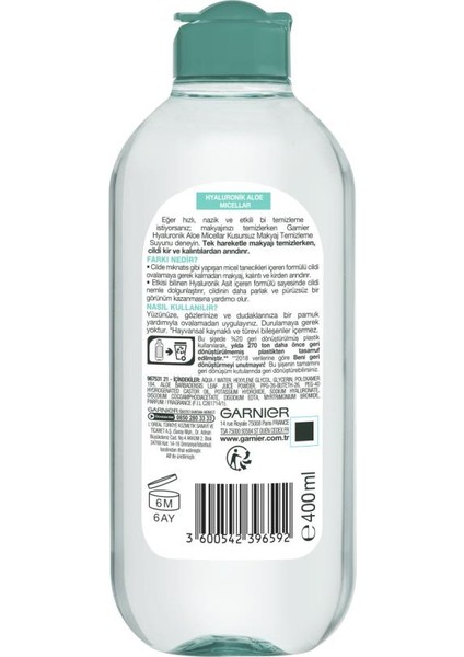 Micellar Hyaluronik Aloe Kusursuz Makyaj Temizleme Suyu 400ML