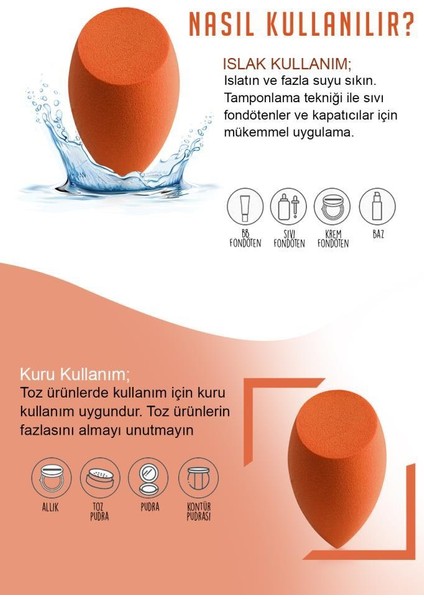 3'lü Kesik Uçlu Siyah+Turuncu+Fuşya Makyaj Süngeri modelleri