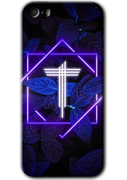 Apple iPhone 5s Kılıf Hd Desen Baskılı Arka Kapak - Dark Neon Yaprak T Harfi