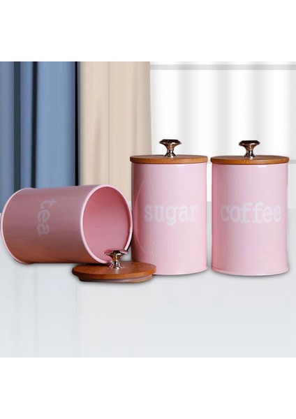 Mutfak Metal Baharat Baharat Hava Geçirmez Teneke Kutu Çay Kahve Kavanoz W / Kapak Pembe(Yurt Dışından)