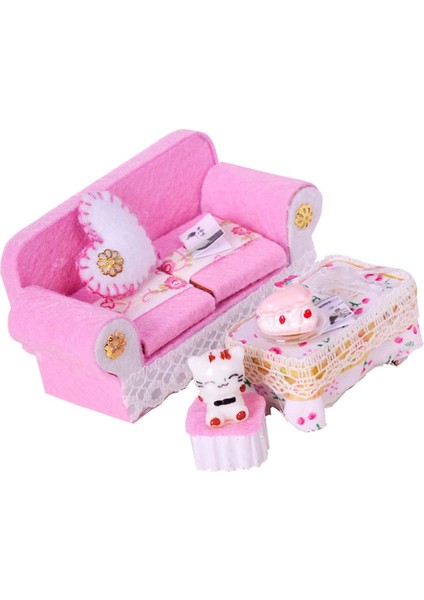 1:24 Dollhouse Sevimli Prenses Oturma Odası Kanepe ve Son Masa Seti Malzemeleri Dekor Pembe (Yurt Dışından)
