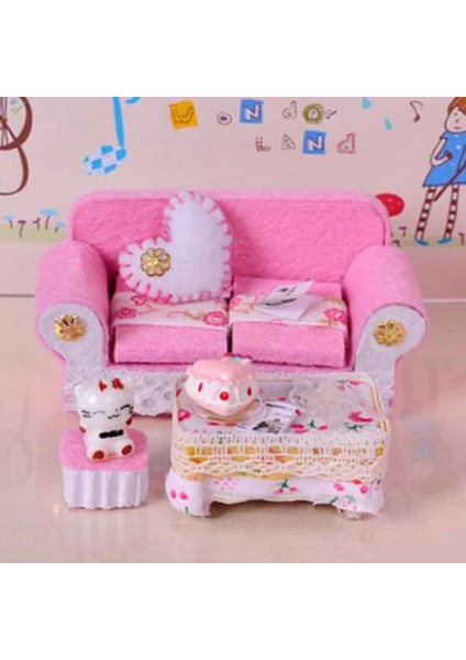 1:24 Dollhouse Sevimli Prenses Oturma Odası Kanepe ve Son Masa Seti Malzemeleri Dekor Pembe (Yurt Dışından)