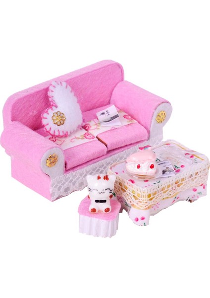 1:24 Dollhouse Sevimli Prenses Oturma Odası Kanepe ve Son Masa Seti Malzemeleri Dekor Pembe (Yurt Dışından)