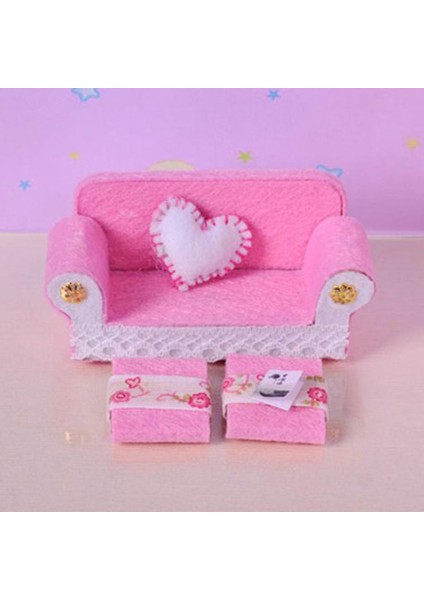 1:24 Dollhouse Sevimli Prenses Oturma Odası Kanepe ve Son Masa Seti Malzemeleri Dekor Pembe (Yurt Dışından)