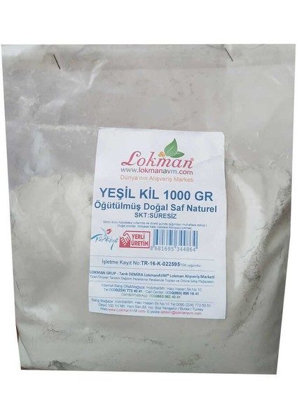 Yeşil Kil Öğütülmüş Doğal Saf Naturel 1000 gr Paket