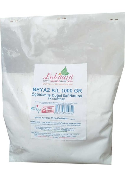 Beyaz Kil Öğütülmüş Doğal Saf Naturel 1000 gr Paket