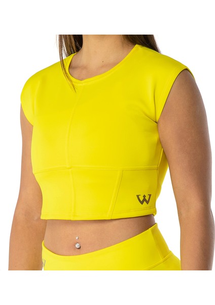 Kadın Spor Fit Rahat Tişört Esnek Crop Top - Sunlight Sarı