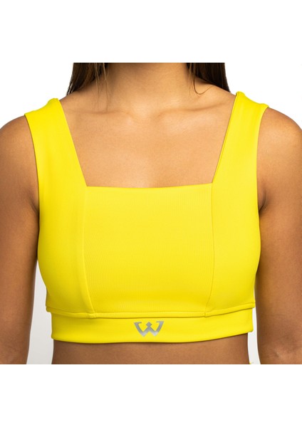 Kadın Kalın Askılı Spor Sütyeni Atlet Esnek Crop Top - Sunlight Sarı