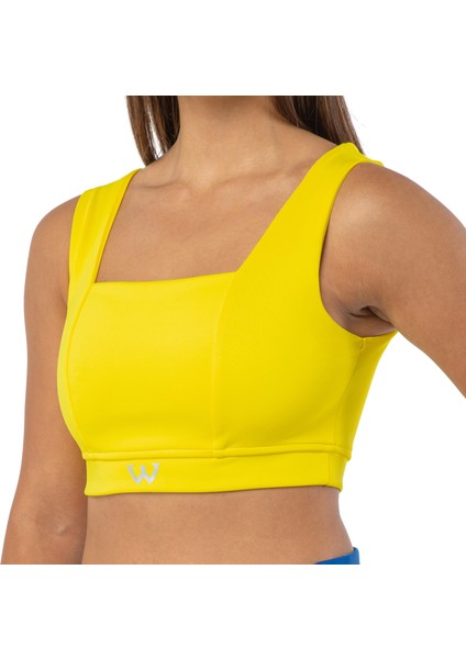 Kadın Kalın Askılı Spor Sütyeni Atlet Esnek Crop Top - Sunlight Sarı