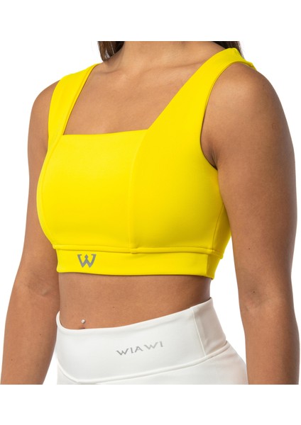 Kadın Kalın Askılı Spor Sütyeni Atlet Esnek Crop Top - Sunlight Sarı