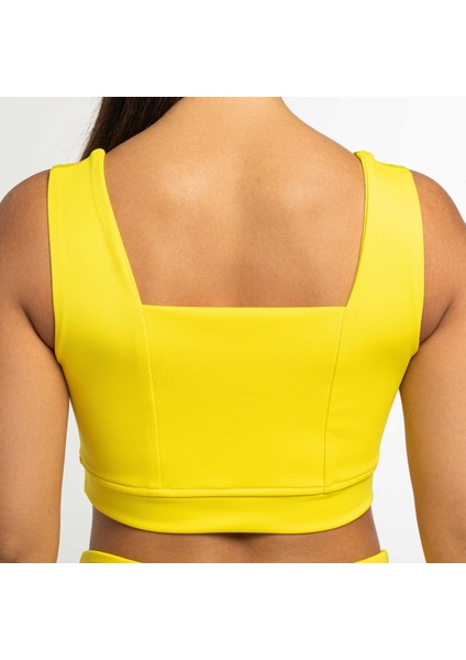 Kadın Kalın Askılı Spor Sütyeni Atlet Esnek Crop Top - Sunlight Sarı