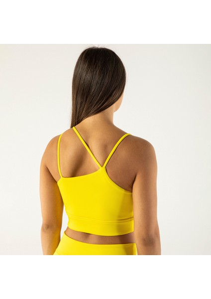 Kadın Ince Askılı Spor Sütyeni Atlet Esnek Crop Top - Sunlight Sarı