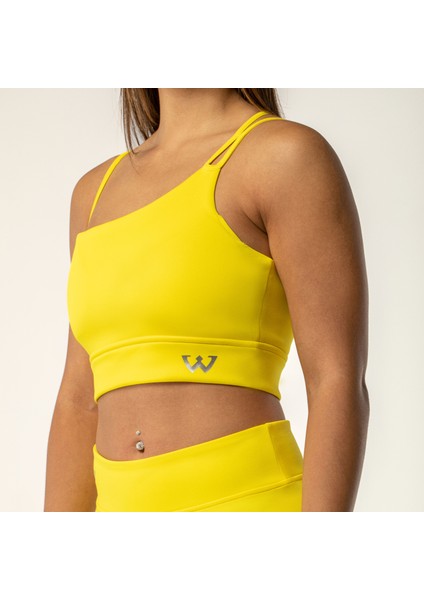 Kadın Ince Askılı Spor Sütyeni Atlet Esnek Crop Top - Sunlight Sarı