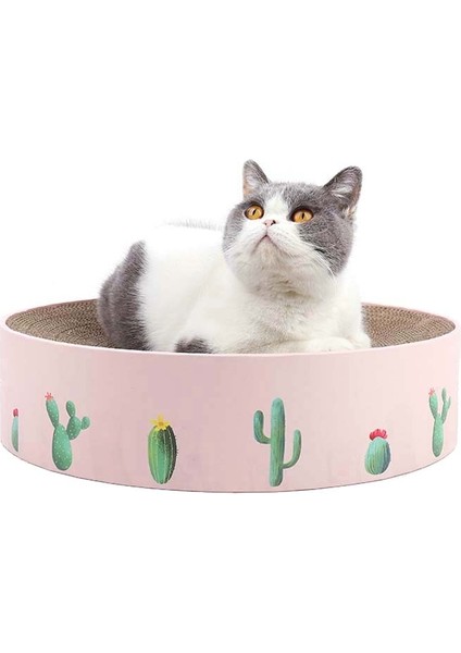 Yuvarlak Oluklu Kedi Çizicisi Pençe Bileme Oyuncak Yatağı, Renk: Pembe 41X41X10CM