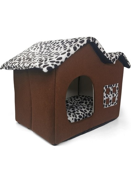 Spot Çift Çatı Evi Çıkarılabilir Evcil Hayvan Yastığı Villa, Özellikler: 50X38X35CM (Kahverengi)