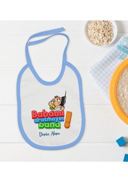 Kids Kişiye Özel Mavi Bebek Mama Önlüğü - Model 14