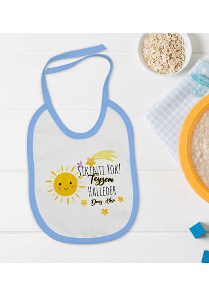 Kids Kişiye Özel Mavi Bebek Mama Önlüğü - Model 56