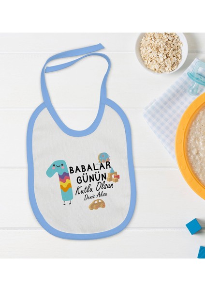 Kids Kişiye Özel Mavi Bebek Mama Önlüğü - Model 29