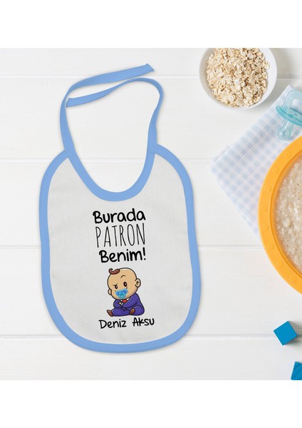 Kids Kişiye Özel Mavi Bebek Mama Önlüğü - Model 71