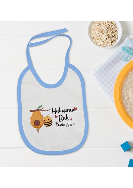 Kids Kişiye Özel Mavi Bebek Mama Önlüğü - Model 43