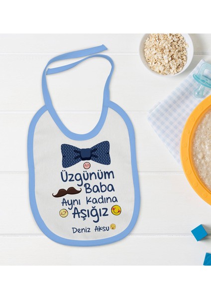 Kids Kişiye Özel Mavi Bebek Mama Önlüğü - Model 36