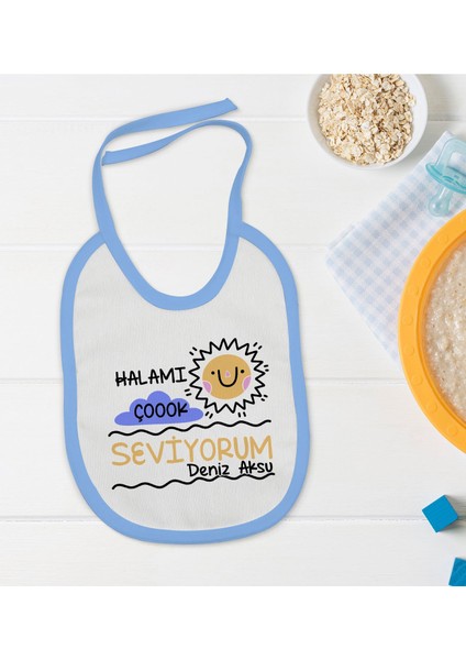 Kids Kişiye Özel Mavi Bebek Mama Önlüğü - Model 95