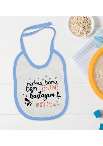 Kids Kişiye Özel Mavi Bebek Mama Önlüğü - Model 62