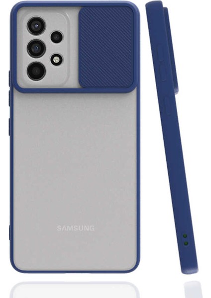 Samsung Galaxy A23 Kapak Lensi Açılır Kapanır Kamera Korumalı Silikon Kılıf - Lacivert