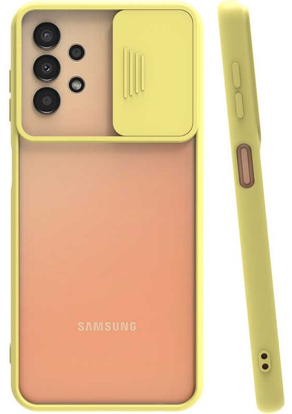 Case World Samsung Galaxy A33 5g Kapak Lensi Açılır Kapanır Kamera Korumalı Silikon Kılıf - Sarı