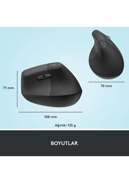 Lift Sessiz Kablosuz Ergonomik Dikey Mouse - Siyah