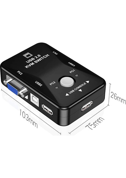 2 Port USB Kvm Switch 2 In 1 Out USB 2.0 Kvm Fare Klavye Switcher VGA Splitter