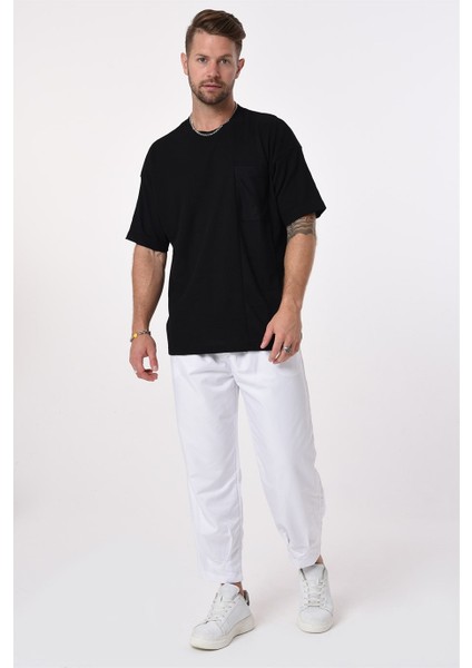 R-5632 Tek Cepli Garnili Bisiklet Yaka Yanı Yırtmaçlı Kısa Kol T-Shirt