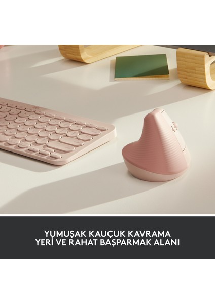 Lift Sessiz Kablosuz Ergonomik Dikey Mouse - Pembe