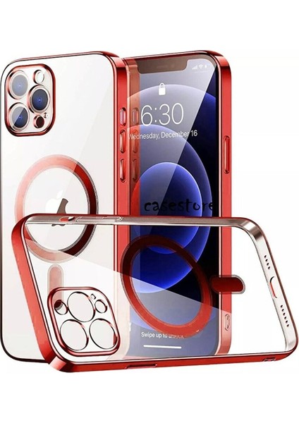 Apple iPhone 11 Pro Max Uyumlu Kılıf Kamera Korumalı Parlak Kenarlı Renkli Magsafe Manyetik Arkası Şeffaf Silikon