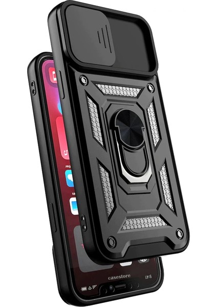 Realme 8 - 8 Pro Uyumlu Kılıf Kamera Korumalı Sürgülü Lens Yüzüklü Zırh Armor Military Tank Kapak