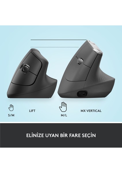 Lift Sessiz Kablosuz Ergonomik Dikey Mouse - Siyah