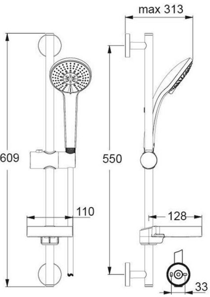 Ideal Standard Idealrain Sürgülü Duş Seti, Çap 10 Cm, 3 Fonksiyon - B9415AA