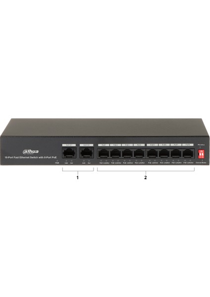 PFS3010-8ET-65, 8 Port, Megabit, 8 Port Poe, 65W, +2 Port Megabit Uplink, Yönetilemez, Masaüstü Switch