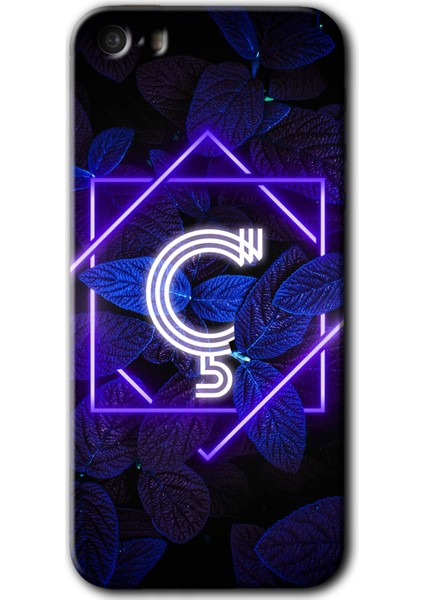 Apple iPhone 5s Kılıf Hd Desen Baskılı Arka Kapak - Dark Neon Yaprak Ç Harfi