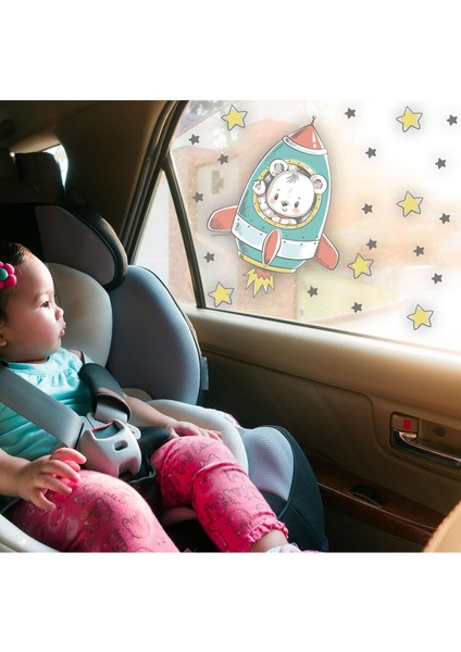 Uzay Mekiğinde Sevimli Ayıcık Araba Camı Sticker-Çocuklar Için Yolculuk Stickerı fiyatları