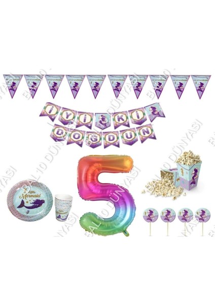 Deniz Kızı Konsept Doğum Günü Süsleme Seti 5 Yaş
