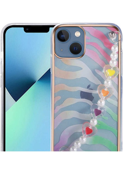 iPhone 13 Pro Max ile Uyumlu Kılıf Kalp Desenli Tutacaklı Mellifluous Kılıf Colorful