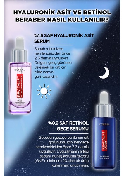 Loreal Revitalift Filler %1.5 Saf Hyaluronik Asit Serum + Saf Retinol Gece Serumu