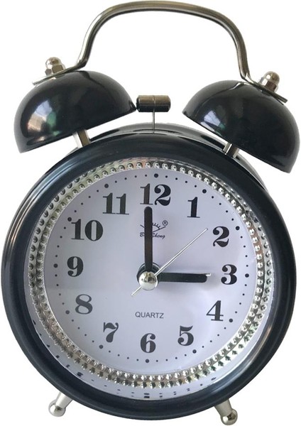 3 Inç Kuvars Metal Çift Çan Çalar Saat Gece Işık Masa Saati Siyah (Yurt Dışından)