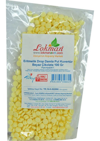 Beyaz Çikolata Eritmelik Drop Damla Pul Kuvertür 100 gr Paket