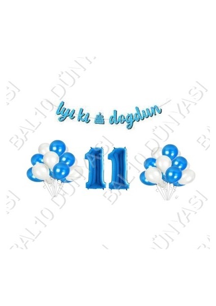 Iyiki Doğdun Yazılı Banner 11 Yaş Mavi Balon Seti Doğum Günü